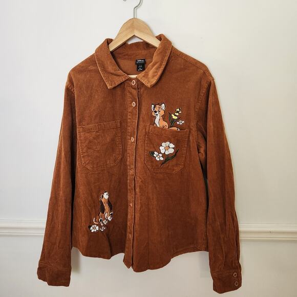 Disney Fox And Hound Corduroy Buttonup Shirt XL Womens Her Universe Brown Dog - Picture 1 of 13